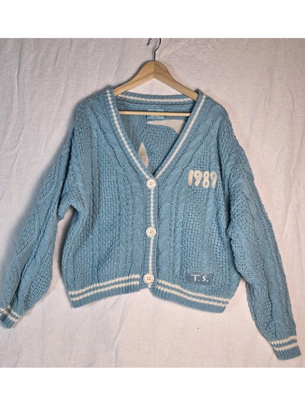 Taylor Swift 1989 Cardigan Blue White Cable Knit Sweater XS SM Taylor's Version